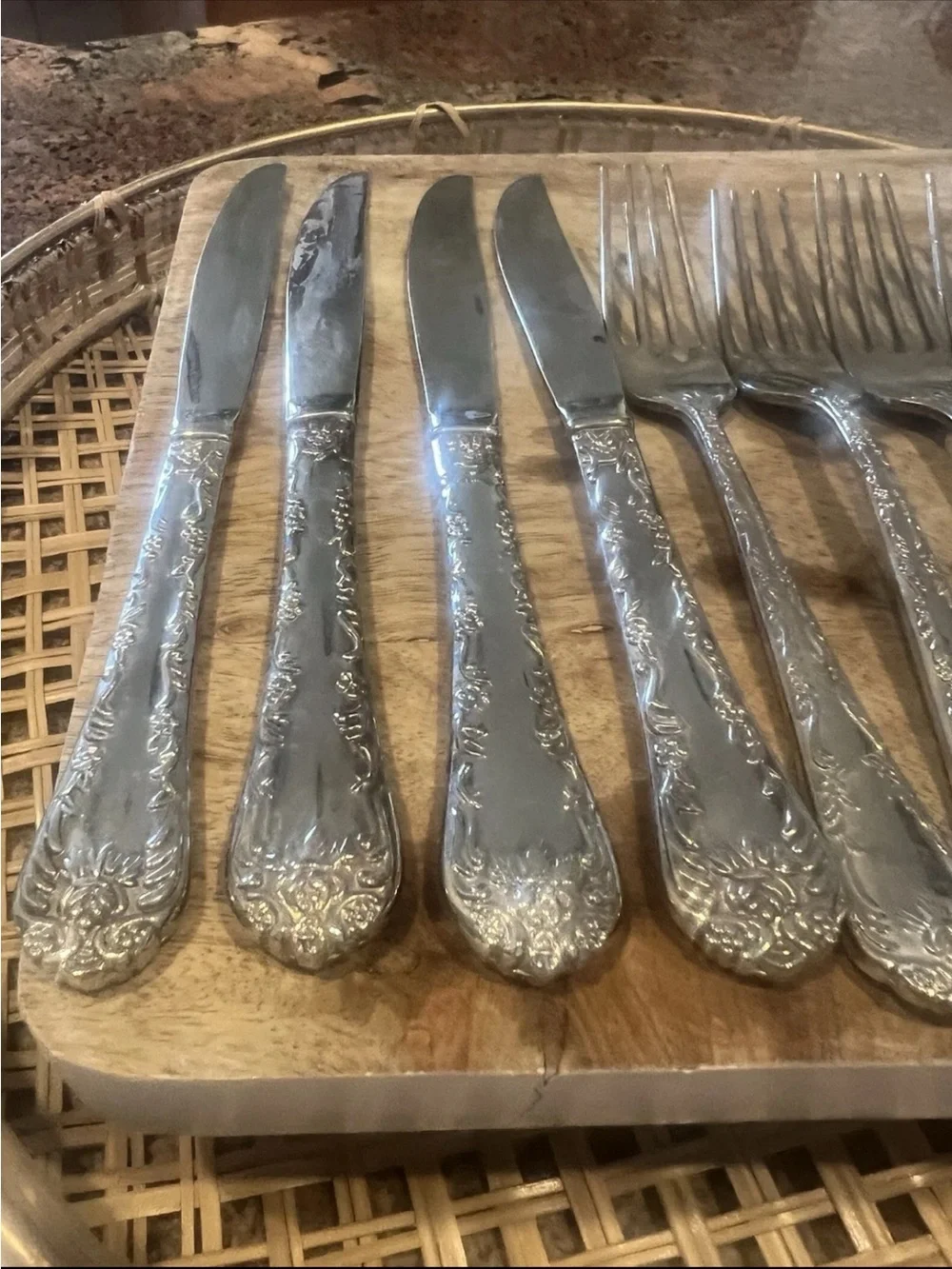 Wm Rogers And Sons Silver Plated Forks(5) Butter Knives(4) Enchanted Rose